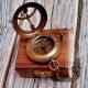 Vintage Style Brass Compass with Wooden Display Box